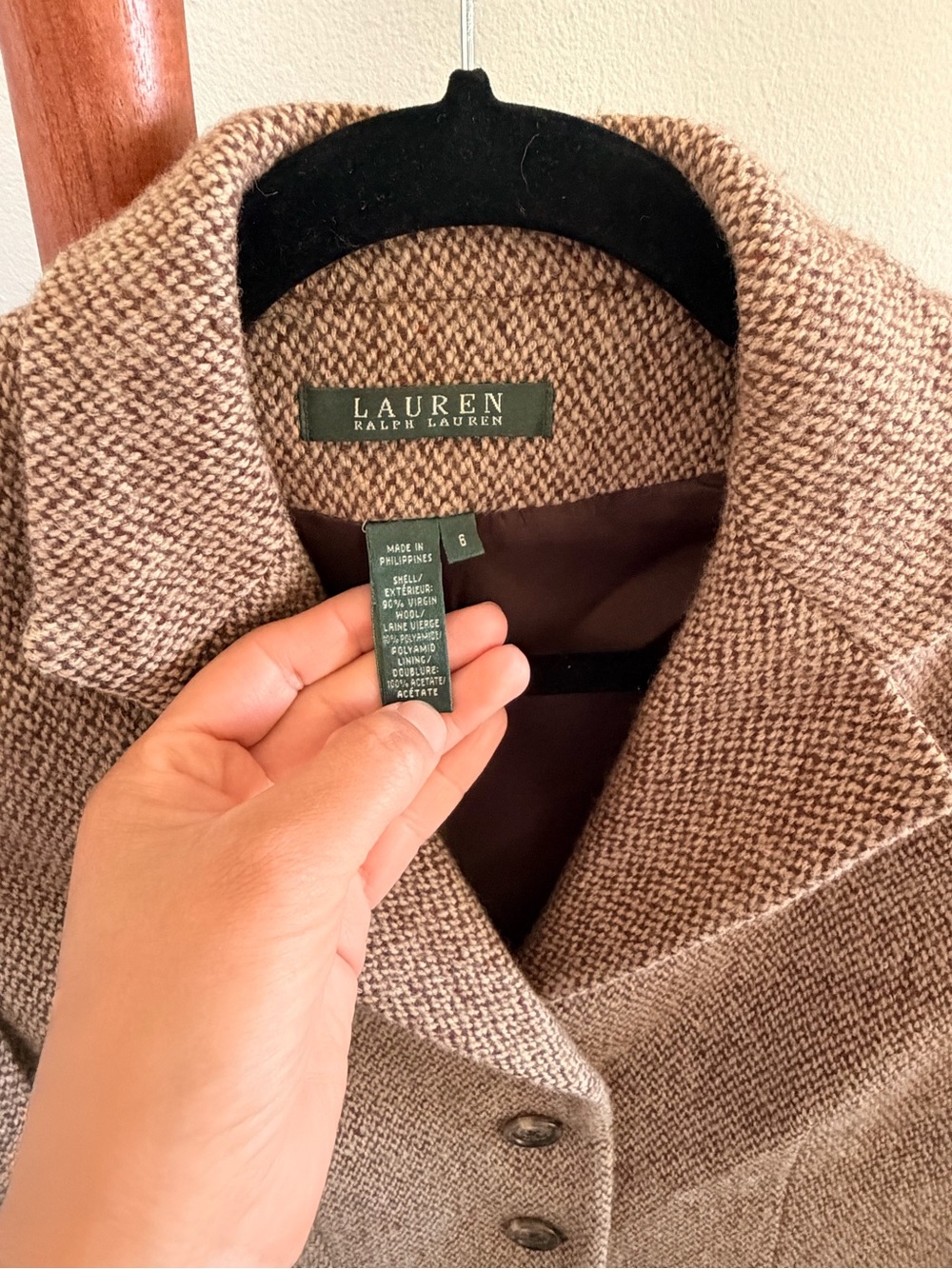 Vintage Lauren Ralph Lauren Herringbone Tweed Blazer Jacket - Picture 3 of 9